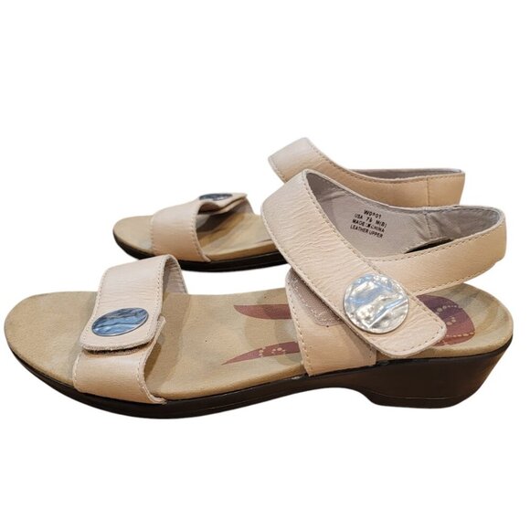 Propet Tan Leather Comfort Sandals Size 7.5 | Hook & Loop Strap | Low Wedge - Picture 3 of 10